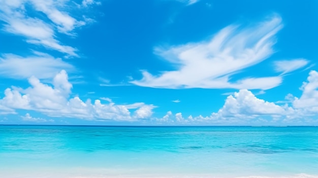 beautiful tropical beach with blue sky and white clo