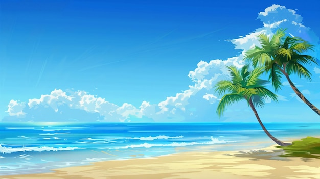 Beautiful tropical beach with palm trees and blue sky Beautiful summer background for vacation