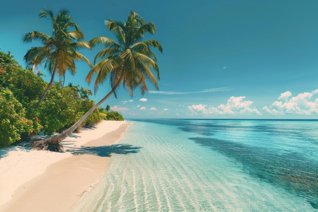 beautiful tropical beach with palm trees and clear turquoise water on the island