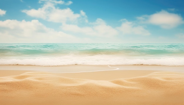 Beautiful tropical beach with sand and wave on blue sky background