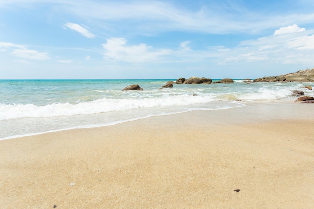 Beautiful tropical beach with stones Thailand Nature background