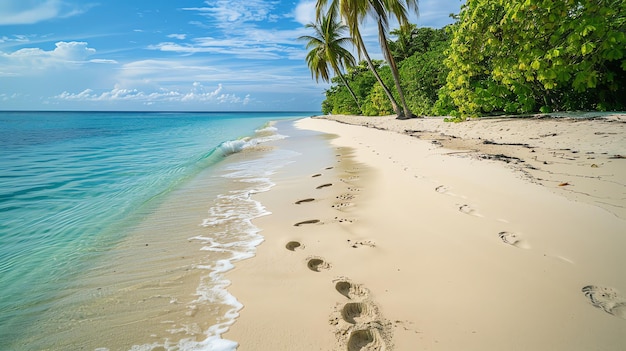 A beautiful tropical beach with white sand turquoise water and palm trees