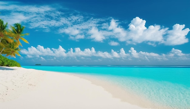 Beautiful tropical beaches and sea with blue background, beach on bright blue sky, background