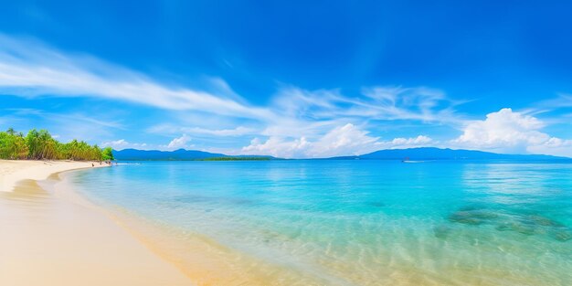 Beautiful tropical eaches and sea on blue background for wallpaper design Travel background Tropical beach