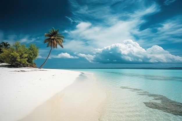 Beautiful tropical island with palm trees and beach panorama as background image