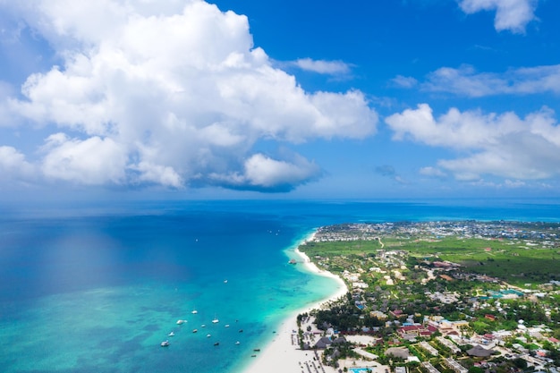 The beautiful tropical Island of Zanzibar aerial view sea in Zanzibar beach Tanzania