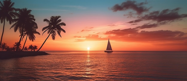 Beautiful tropical landscape sunset scheme AI generated image