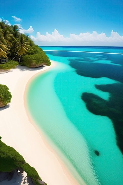 Beautiful tropical paradise island with crystal clear blue water and white sandy beaches