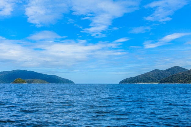 Beautiful tropical paradise sea and blue sky with white sand beach in Thailand