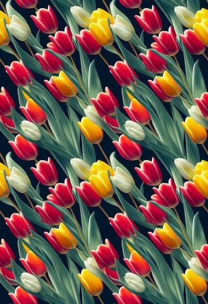 Beautiful tulips seamless background Romantic flowers luxury repeating backdrop 3D illustration