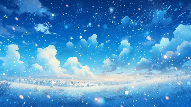 Beautiful ultrawide background image of light snowfall falling over of snowdrifts