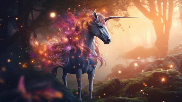 Beautiful unicorn in a magical forest