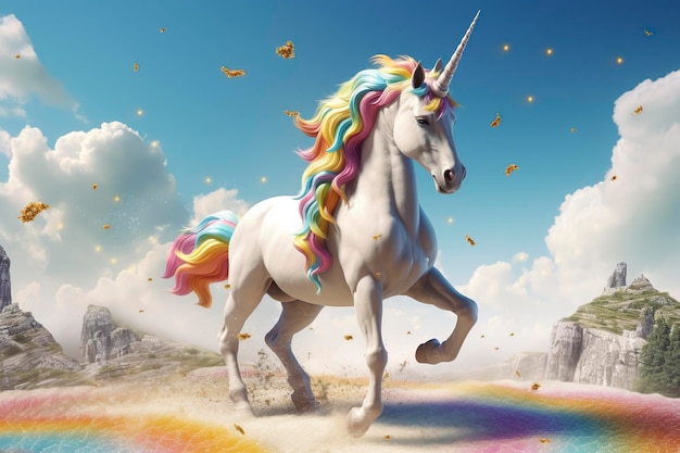 Beautiful unicorn with light colors AI Generative