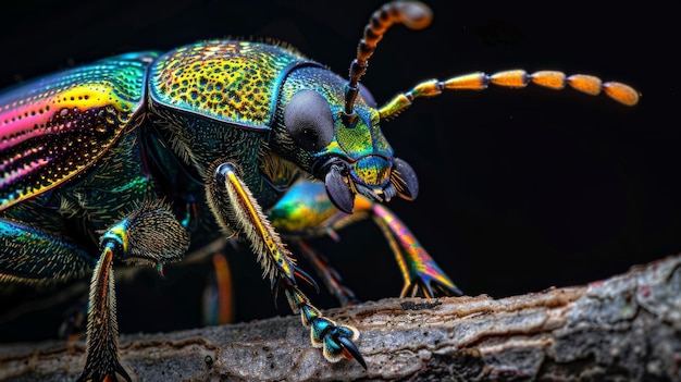 A beautiful and unique jewellike beetle with vibrant colors of green blue purple and gold