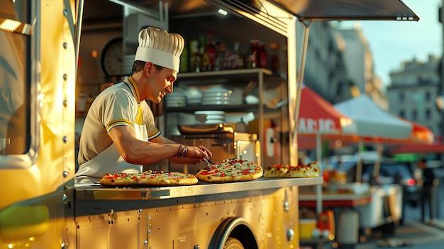 Beautiful Unrecognizable waiter with face mask serving Italian pizza margherita