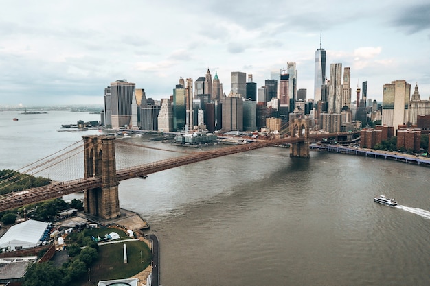 Beautiful USA skyline with Brooklyn and Washington bridges near the Manhattan island