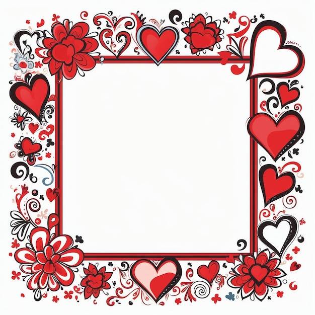 Photo beautiful valentine day background with a frame of a red and pink hearts border and copy space