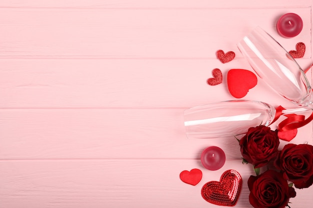 beautiful valentines day elements on colored background with place for text