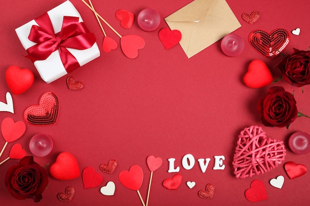 beautiful valentines day elements on colored background with place for text