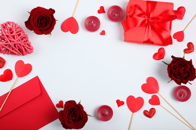 beautiful valentines day elements on colored background with place for text