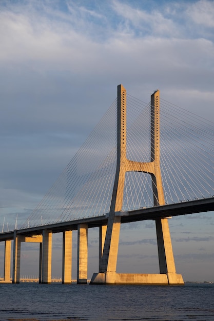 Beautiful Vasco da Gama Bridge on the Tagus River in Lisbon,  Portugal