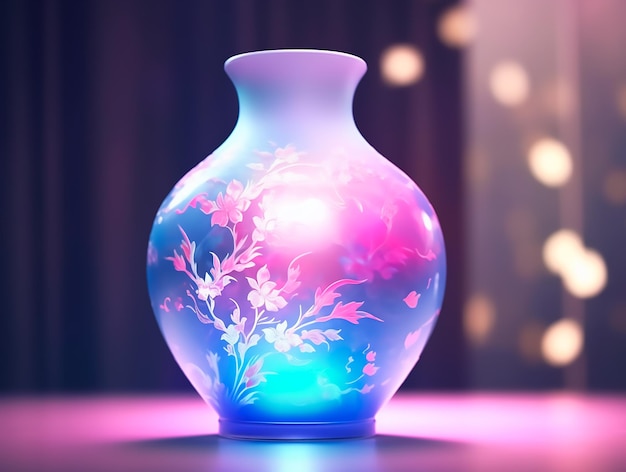 Beautiful vase with holographic glowing reflections