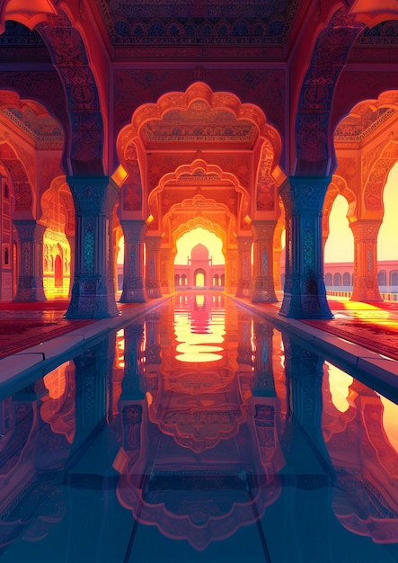 Photo beautiful vast fantasy renaissance palace courtyard open hyperdetailed dreamy surrealism