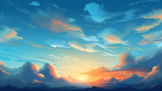 Beautiful Vector art sunrise blue sky skyscape with clouds background