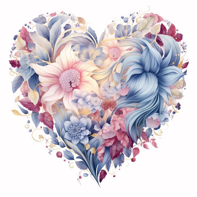 Beautiful vector card with a heart made of flowers and leaves