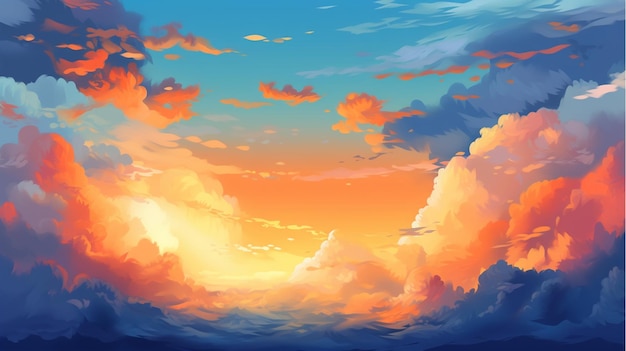 Beautiful Vector sunset orange blue sky skyscape with clouds background