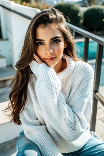 Photo beautiful venezuelan girl in white sweater