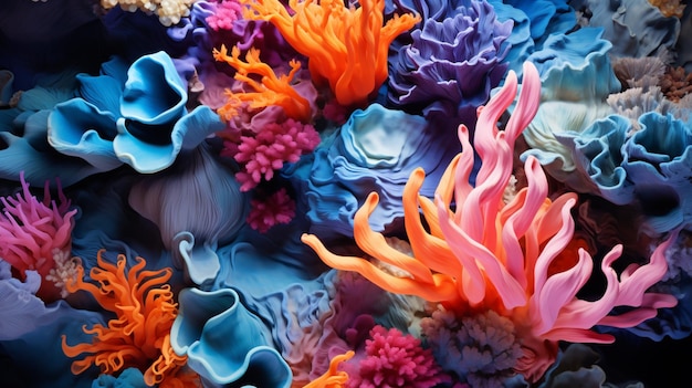 Photo beautiful and vibrant color gradients of underwater life coral reef and anemone