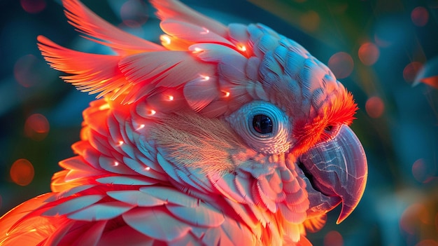 A beautiful vibrant parrot with bright red blue and yellow feathers