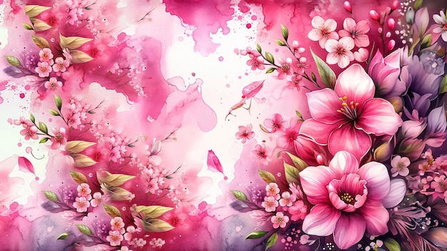 A beautiful vibrant pink watercolor background that captures the essence of spring