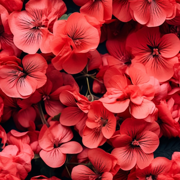 Beautiful and vibrant top view seamless pattern of blooming geranium flowers in full bloom