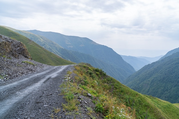 Beautiful view of Abano Gorge in Tusheti, dangerous mountain road in Georgia and Europe. Landscape