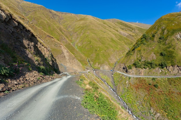 Beautiful view of Abano Gorge in Tusheti, dangerous mountain road in Georgia and Europe. Landscape