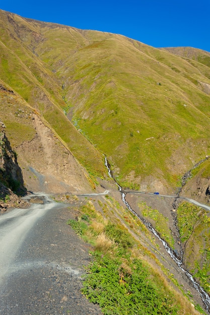 Beautiful view of Abano Gorge in Tusheti, dangerous mountain road in Georgia and Europe. Landscape