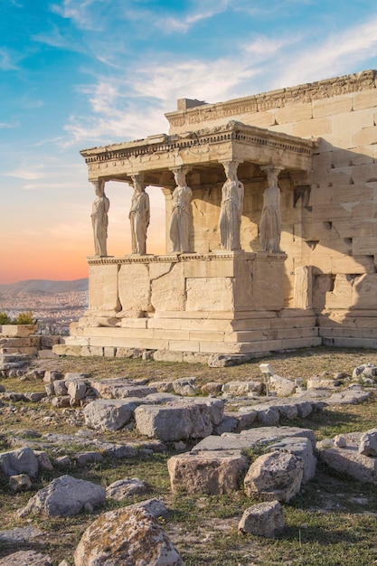 Beautiful view of the Acropolis and Erechtheion in Athens, Greece