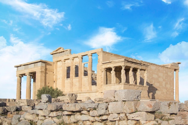 Beautiful view of the Acropolis and Erechtheion in Athens, Greece