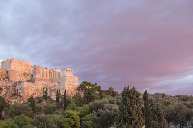 Beautiful view of the Acropolis and Erechtheion in Athens, Greece