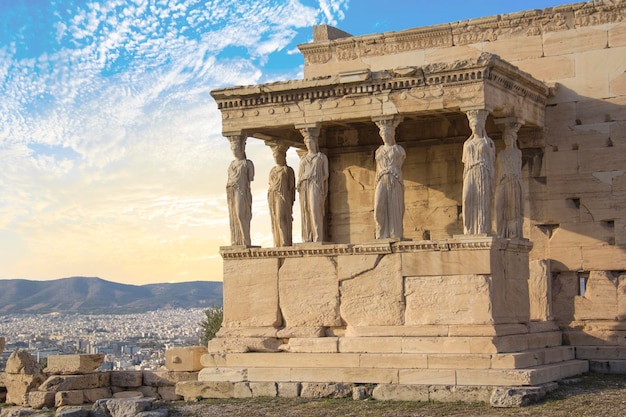 Beautiful view of the Acropolis and Erechtheion in Athens, Greece