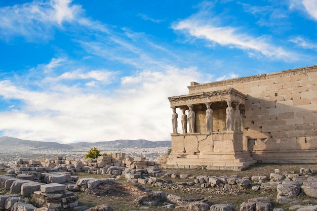 Beautiful view of the Acropolis and Erechtheion in Athens, Greece