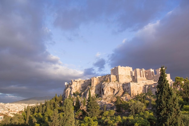 Beautiful view of the Acropolis and Erechtheion in Athens, Greece