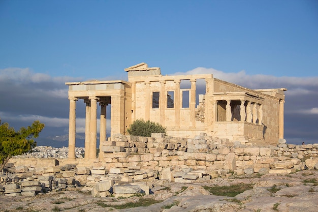 Beautiful view of the Acropolis and Erechtheion in Athens, Greece