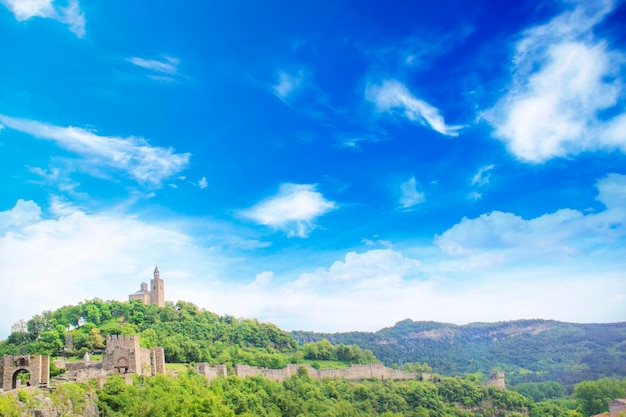 Beautiful view of the ancient fortress Tsarevets in the mountains, in Veliko Tarnovo, Bulgaria