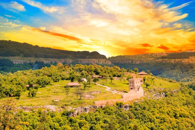 Beautiful view of the ancient fortress Tsarevets in the mountains, in Veliko Tirnovo, Bulgaria