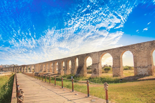 Beautiful view of the aqueduct in Larnaca, Cyprus