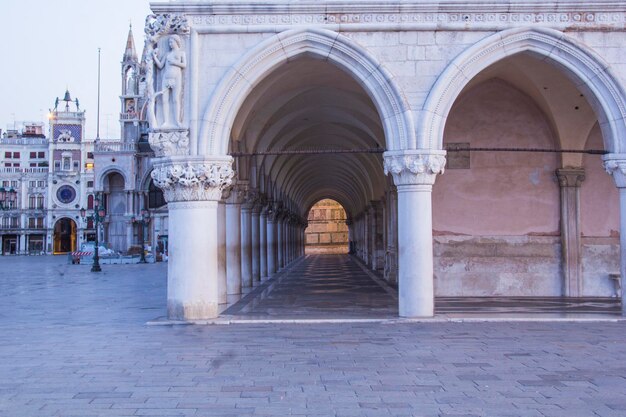 Beautiful view of the arch of Doge's Palace on Piazza San Marco in Venice Italy