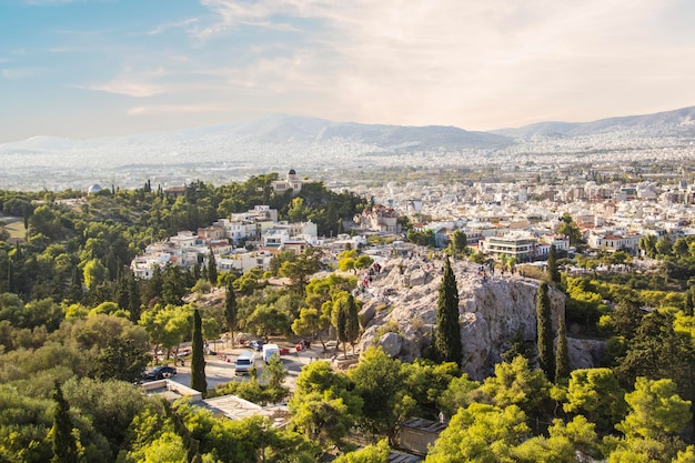 Beautiful view of the Areopagus Hill in Athens, Greece